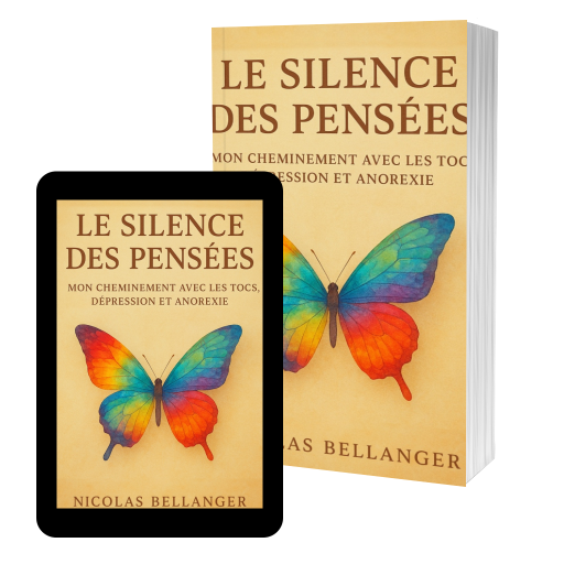 Couverture de le silence des pensées ( mon cheminement avec les tocs ,depression et anorexie) par bellanger nicolas